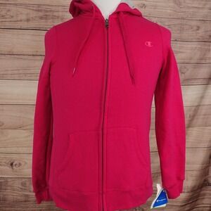 New! Champion Hoodie UNISEX Small Samba Pink Full Zip Fleece Eco Sweatshirt Logo